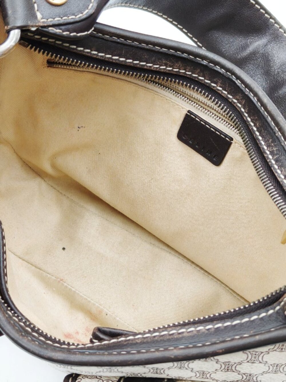 Celine Macadam Shoulder Bag Brown Leather Trim Monogram Hobo Bag - Picture 15 of 15